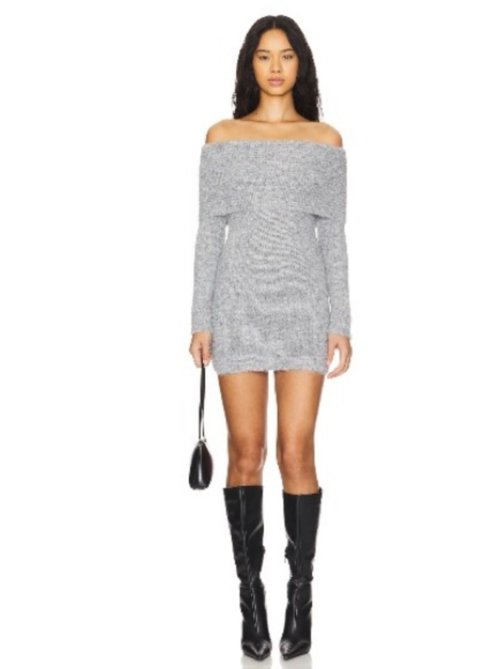 4th & Reckless Revolve Off-Shoulder Knit Mini Dress in Light Gray